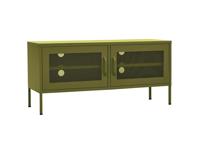  Meuble tv - banc tv - meuble de rangement vert olive 105x35x50 cm acier  - Conforama A