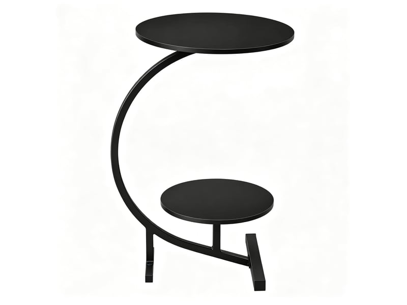  Table d'appoint ronde noire à 2 niveaux en mdf et métal, ø40 cm, idéale pour le salon ou la chambre au quotidien  - Conforama A