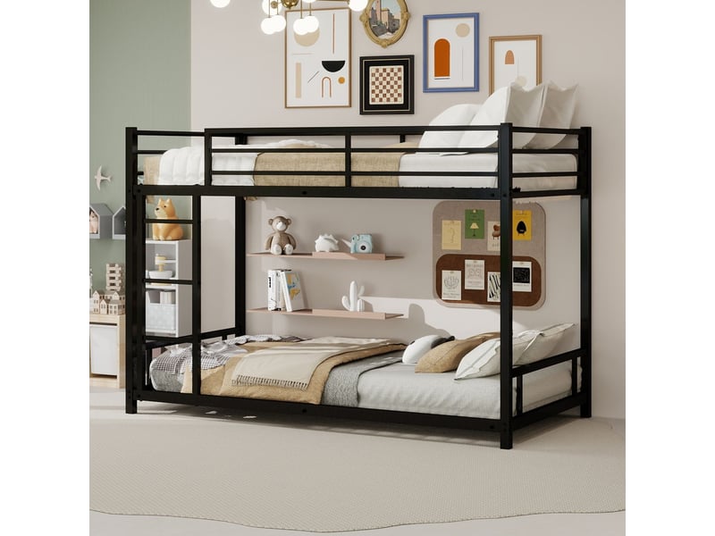  Lit superposé 90x190cm - cadre métal noir robuste silencieux design - lit superposé enfant - barrières échelle sécurité sans sommier  - Conforama B