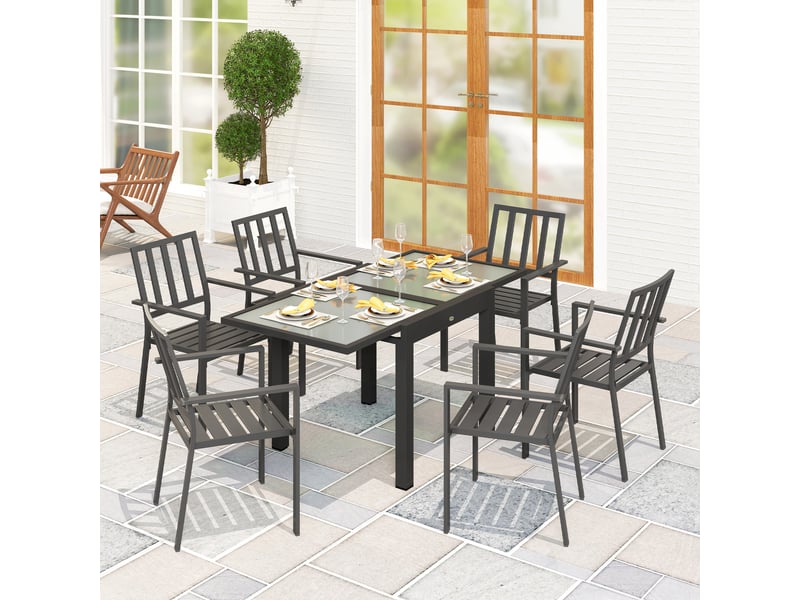 Table extensible de jardin grande taille dim. Dépliées 160 x 80 x 75 cm aluminium plateau verre trempé transparent  - Conforama C