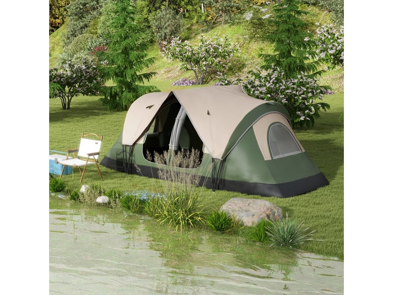  Tente de camping 3 personnes avec 2 chambres séparées, polyester et fibre de verre, 450 x 215 x 180 cm, vert foncé  - Conforama C