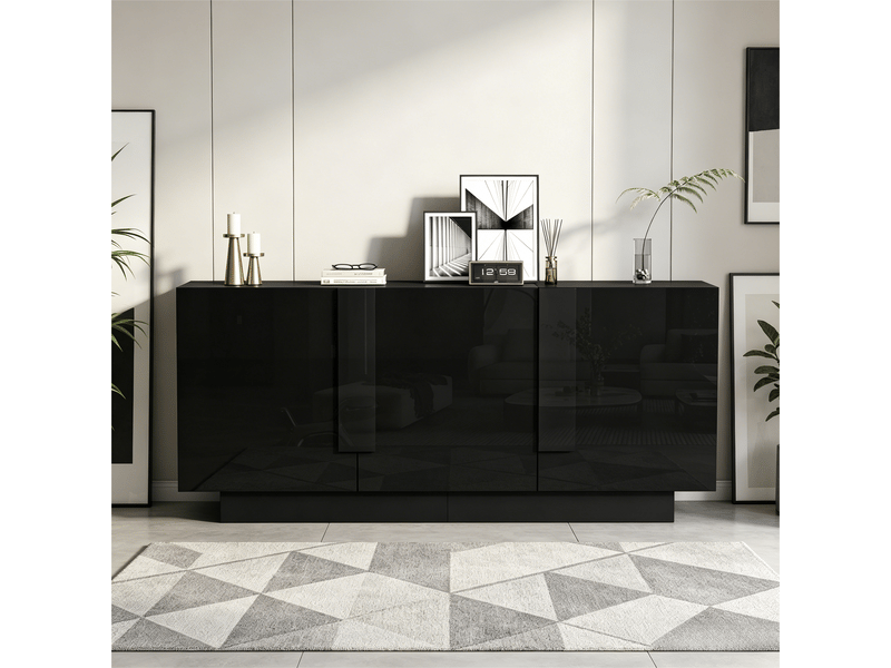  Buffet noir brillant 3 portes, meuble de rangement 160 x 35 x 60 cm avec 6 compartiments et étagères réglables  - Conforama D