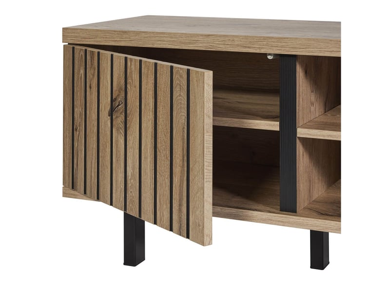  Meuble tv 2 portes 2 niches aspect bois canyon décor tasseaux - barton BARTON - Conforama E