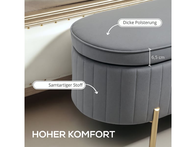  Banc coffre de rangement en tissu avec pieds en fer doré gris 108 x 44 x 43,5 cm  - Conforama D