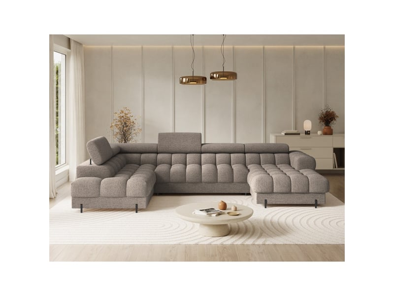 Canapé panoramique convertible beige foncé angle gauche feraria 358x93x202cm  - Conforama E