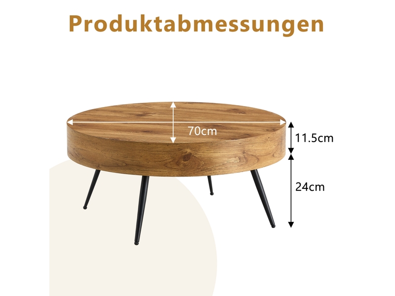  Table basse ronde 70x70x35,5 cm en mdf et métal, bois et noir  - Conforama C
