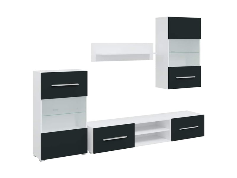  Lot de 5 meuble tv bas salon avec lumière led indigo mat bois d'ingénierie  - Conforama A