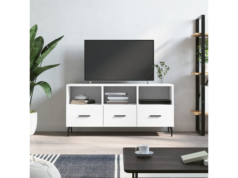  Meuble tv - banc tv - meuble de rangement blanc 102x36x50 cm bois d'ingénierie  - Conforama B