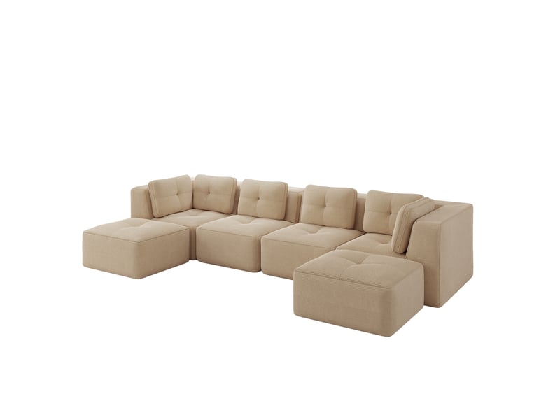 Canapé d'angle modulable en u 4 places en velours côtelé beige, sans montage, idéal pour le salon familial  - Conforama A