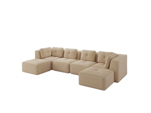 Canapé d'angle modulable en u 4 places en velours côtelé beige, sans montage, idéal pour le salon familial