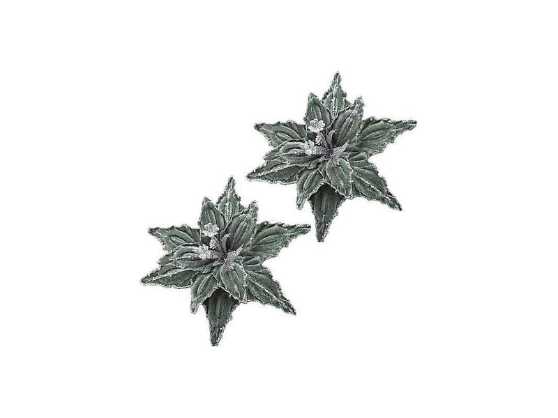  Lot de 2 fleurs artificielles de noël en velours pailleté avec pétales ajustablesvert armée  - Conforama A