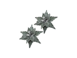 Lot de 2 fleurs artificielles de noël en velours pailleté avec pétales ajustablesvert armée