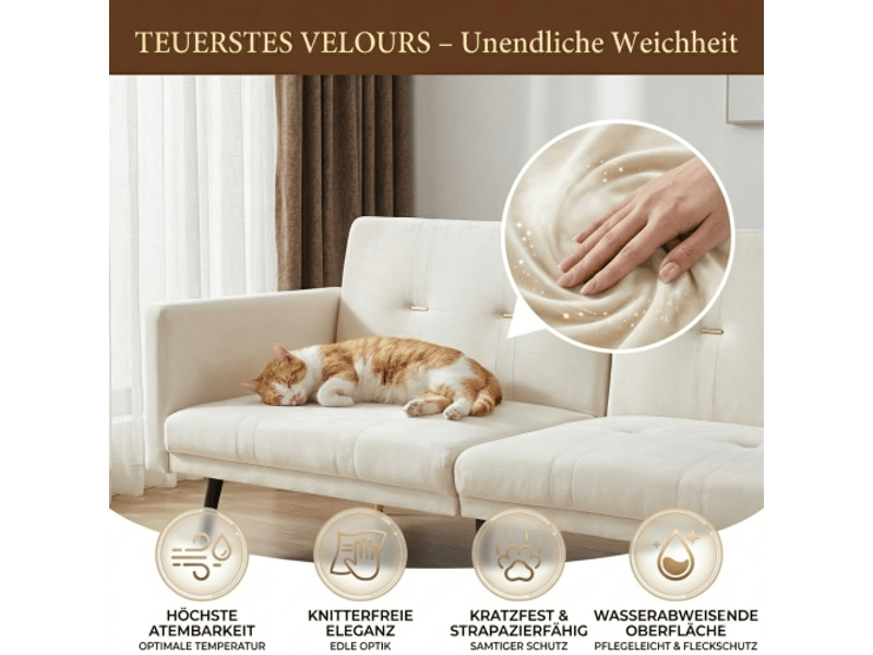  Canapé-lit 2-en-1 beige – dossier réglable, convertible – idéal salon et chambre  - Conforama E