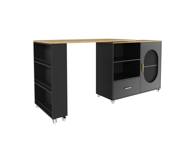  Îlot de cuisine mobile avec plateau pivotant 360° 120-180x60x90 cm noir naturel  - Conforama R