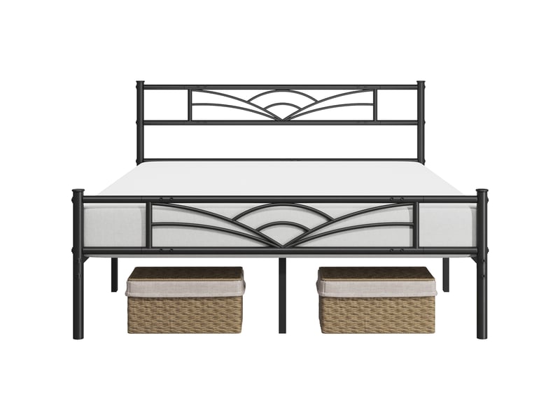  Cadre de lit métallique avec tête de lit motif nuages 160x200 cm, support à lattes renforcé et espace rangement inférieur 615079 Black (160*200cm) - Conforama A