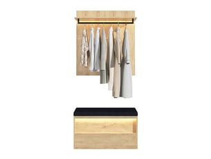 Meubles d'entrée 2 pièces avec banc à chaussures, penderie murale réglable et led en mdf chêne 90 × 47 × 145 cm