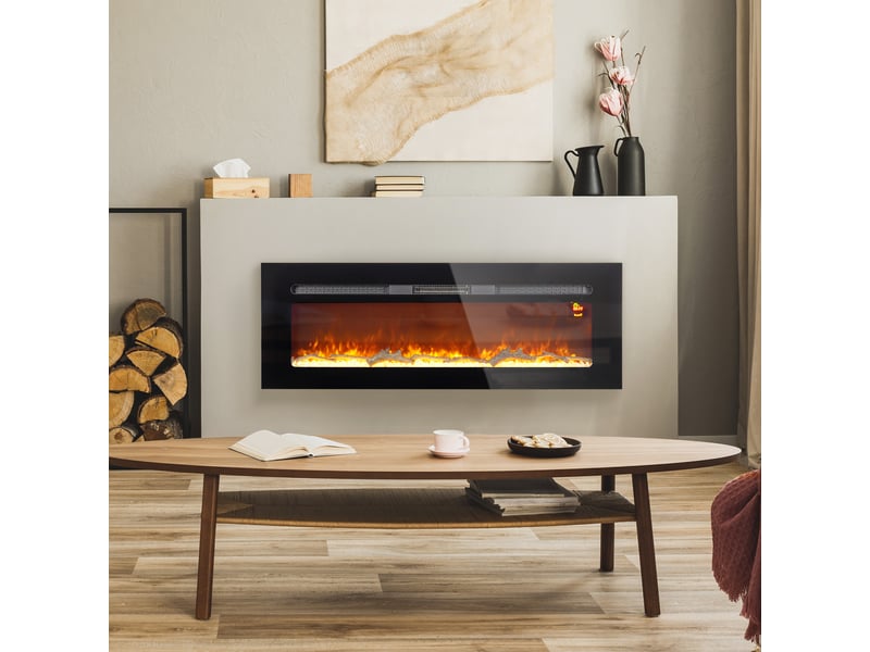 Cheminée électrique murale 1800 w, flammes led, télécommande, noire - Conforama D