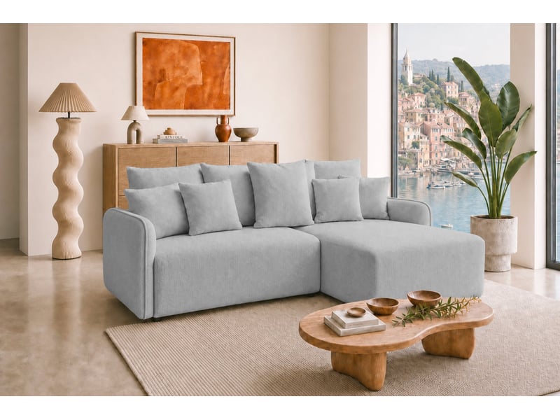 Portofino - canapé d'angle convertible tissu chenille 3 places gris clair - Conforama B