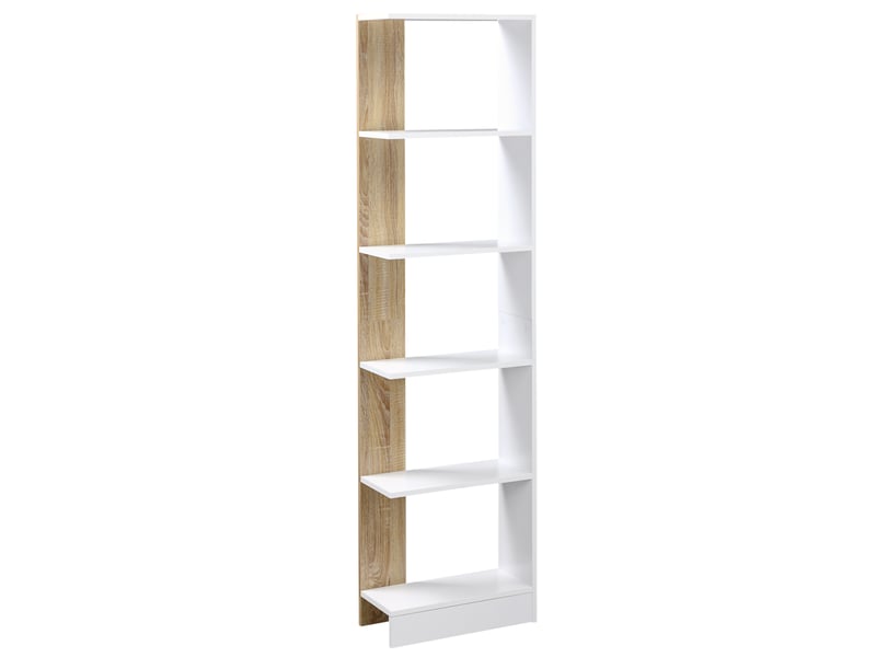  Bibliothèque étagère de rangement avec 5 compartiments ouverts design simple moderne blanc et chêne  - Conforama A