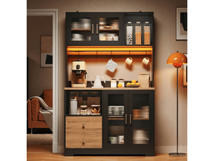 Buffet de cuisine haut noir en mdf 178 cm avec éclairage led et prise