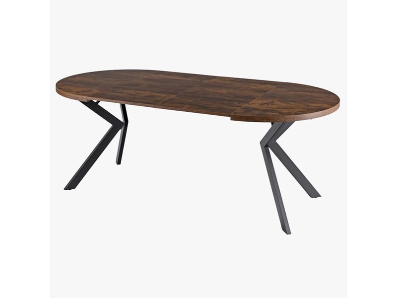  Table à manger ronde extensible couleur bois foncé pieds métal noir  - Conforama C