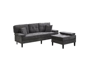 Canapé d'angle modulable 195x149x86 cm convertible avec pouf mobile, 3 places, bois, gris antique