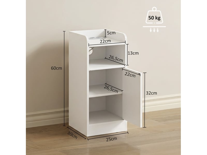  Lot de 2 tables de chevet blanches étroites avec station de charge, rangement fermé et étagère réglable  - Conforama C