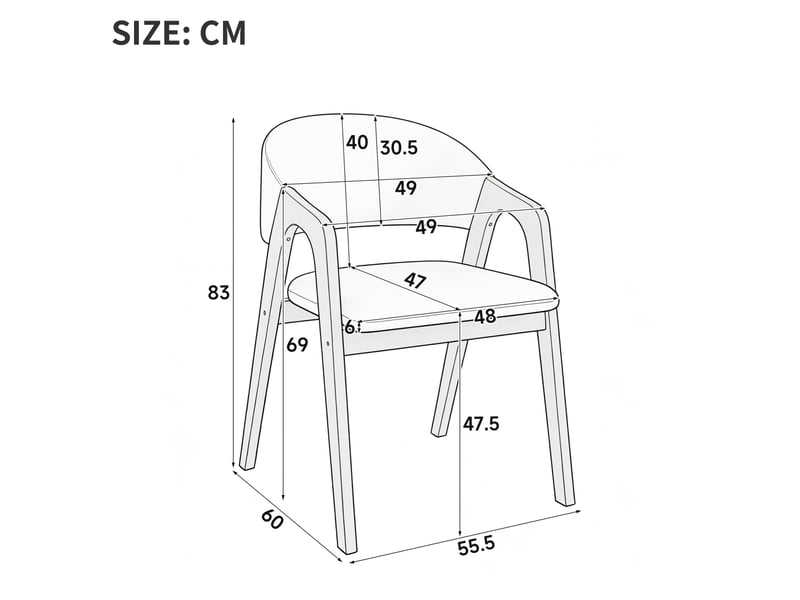  Chaise de salle à manger, lot de 6 avec dossier incurvé et accoudoirs, assise rembourrée en lin et bois, noyer et beige avoine  - Conforama C