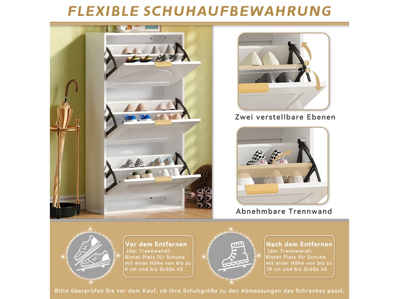  Meuble à chaussures blanc 60 × 24 × 114 cm, mdf et panneau de particules, 3 abattants, pour couloir et salon  - Conforama C