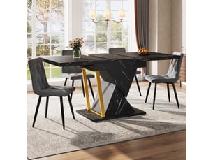 Table de cuisine rectangulaire avec allonge noir+doré - 80x110-140max.cm mdf