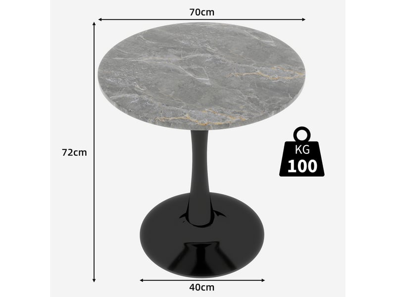  Table à manger ronde 70 cm noire et grise, marbre artificiel, pied central en fer  - Conforama C