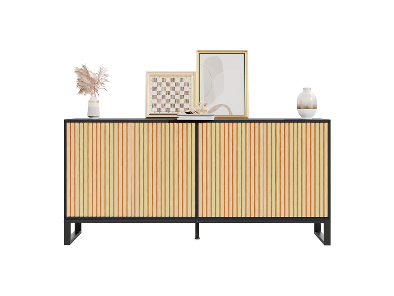  Buffet de salon - 160x40x75cm - 4 portes rainurées 3d étagères réglables meuble à chaussures en pb et mdf - noir et chêne  - Conforama A