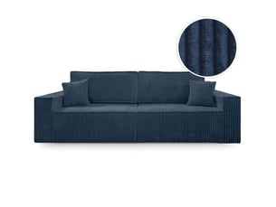 Canapé droit convertible LOUNGITUDE FARAH 3 places Velours bleu avec coffre de rangement