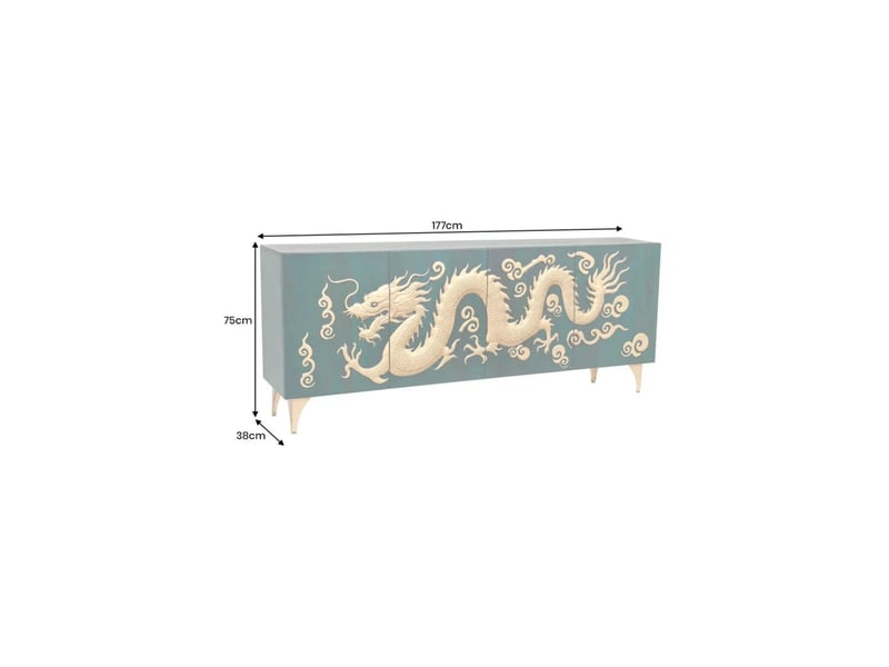  Buffet ryujin 177 cm – bois de manguier turquoise et doré – 4 portes  - Conforama C