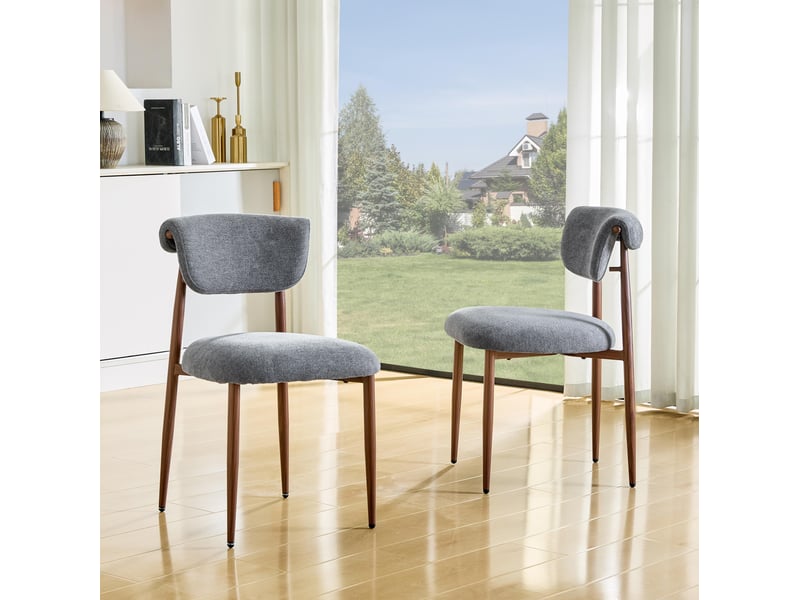 Lot de 2 chaises de salle à manger, chaise de cuisine rembourrée sans accoudoirs, tissu aspect lin et métal style moderne, gris - Conforama B