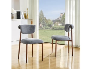 Lot de 2 chaises de salle à manger, chaise de cuisine rembourrée sans accoudoirs, tissu aspect lin et métal style moderne, gris