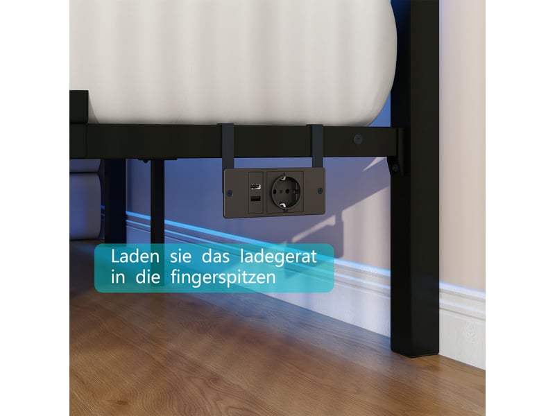  Lit 140x200 cm métal avec tête, usb, led, sommier à lattes, rangement sous lit  - Conforama D