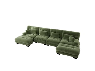 Canapé d'angle, canapé modulable – 4 places, style cloud, forme u, en chenille, vert, pouf amovible