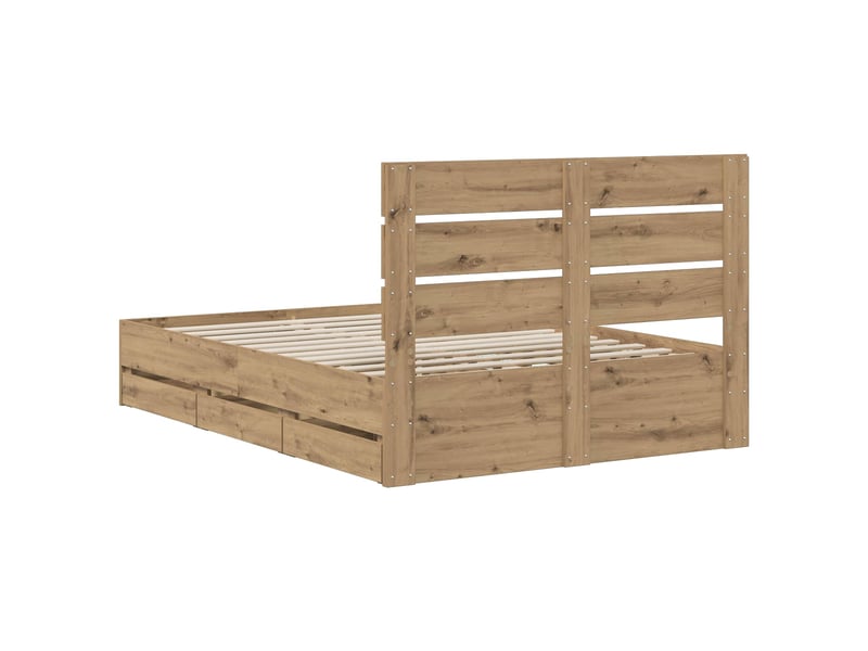  Lit double- lit adulte -  bed frame with storage and headboard artisan oak 160 x 200 cm  - Conforama D