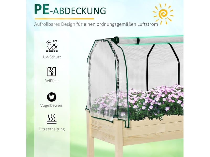  Jardinière surélevée 121 x 55 x 117 cm – bois naturel – housse à enrouler et drainage intégré  - Conforama E