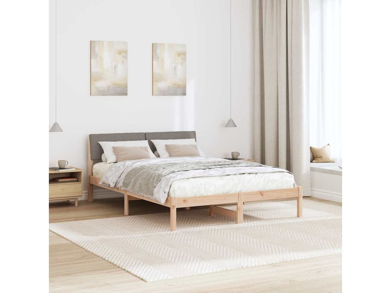Lit double- lit adulte - cadre de lit marron et taupe 135 x 190 cm bois massif en pin - Conforama C