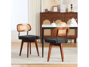 Chaise de salle à manger lot de 2 pivotante à 360° avec dossier tressé et assise en chenille noire