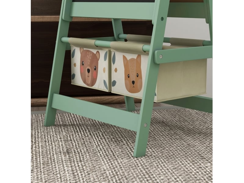 Chevalet enfant 3 en 1 54 x 46,5 x 93 cm vert en bois, tableau noir blanc et rouleau de papier - Conforama E