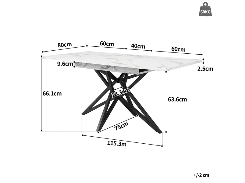  Ensemble table à manger extensible 120x80x66,1 cm avec 4 chaises mdf métal blanc et gris  - Conforama E