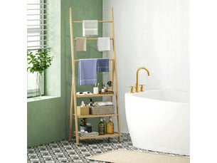 Étagère salle de bain en bambou pliable 3 niveaux étagère à échelle porte-serviettes 53,5x30x153cm effet bois naturel