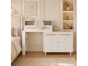 Coiffeuse avec armoire à bijoux et miroir 105 x 50 x 107,5 cm – blanc – 10 tiroirs et rangements