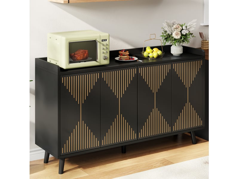  Buffet et enfilade avec 4 portes, étagères réglables et niche ouverte, pour cuisine et salon, noir, 140 × 40 × 84 cm  - Conforama D