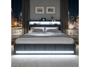 Lit avec rangement 140x200 cm <strong>FOERPL</strong> <strong></strong> coloris gris