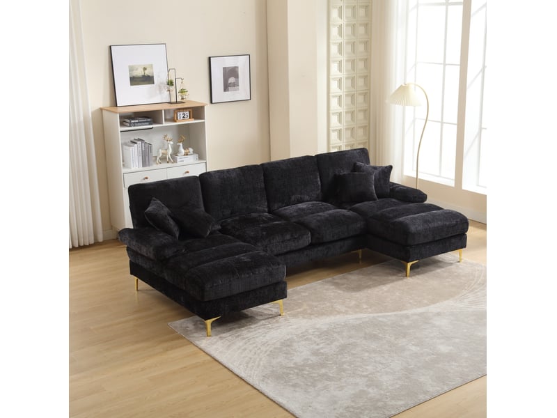  Canapé panoramique modenvie en u 4 places 272 x 136 cm chenille noir  - Conforama E