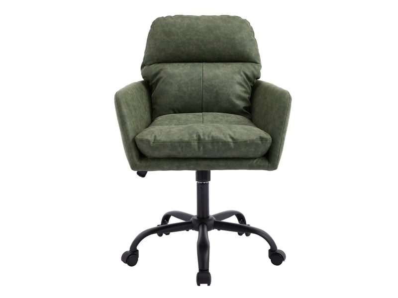  Fauteuil de bureau réglable en hauteur en cuir régénéré vert, base noire et rembourrage confortable  - Conforama E
